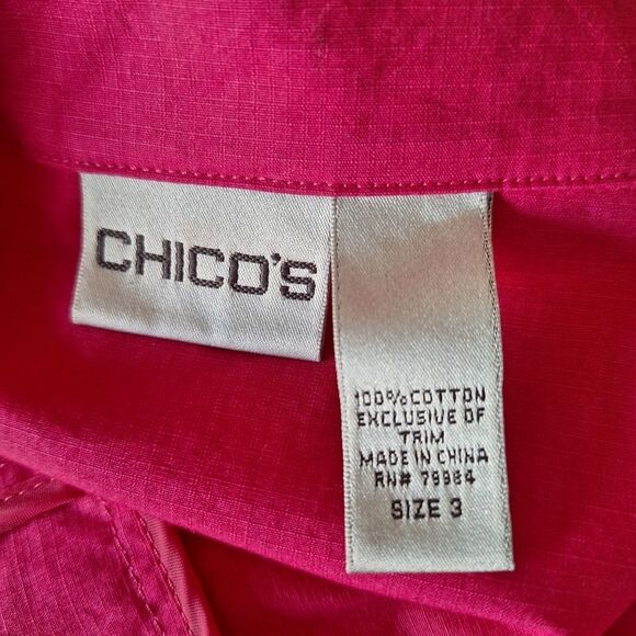 Chicos Womens Coat Long Sleeve Short Trench Style Pink Canvas Cotton Fall XL - Picture 2 of 8